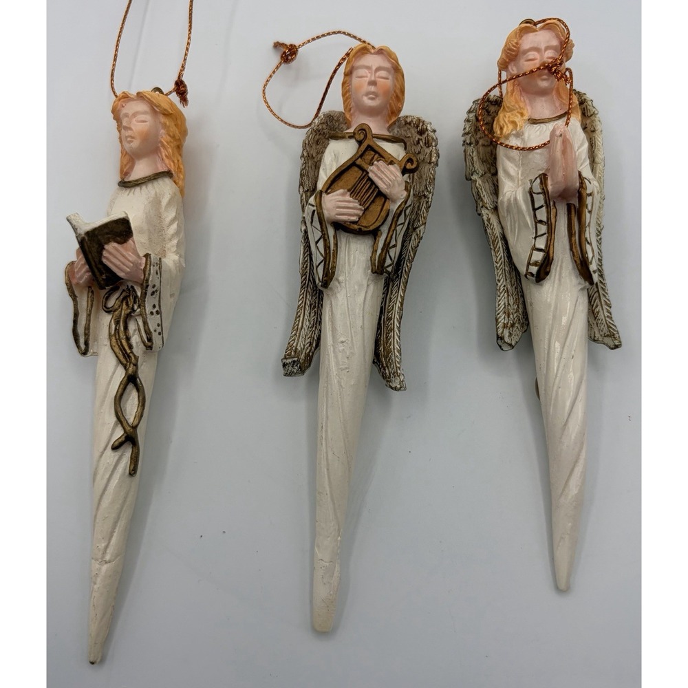 Vintage Set of 3 Angel Icicle Ornaments - Harp Choir Band Winged